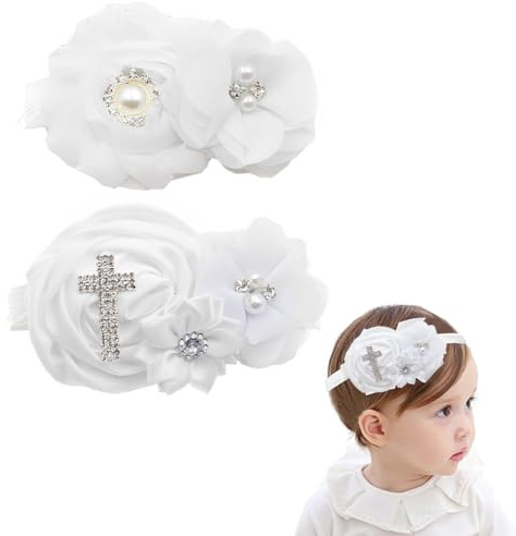 ROKZELT 2pcs fascia per bambini, Fasce Elastica per Capelli Bambina, fascia pizzo bianco, fascia per neonato, fascia per matrimonio, accessori moda, regali per bambini