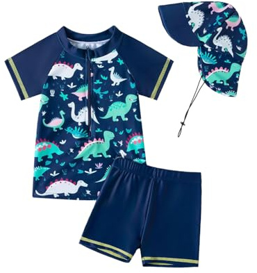 JiAmy Maillot de bain 3 pièces Rashguard à manches courtes pour bébé garçon avec maillot de bain, Bleu marine, 18-24 mois