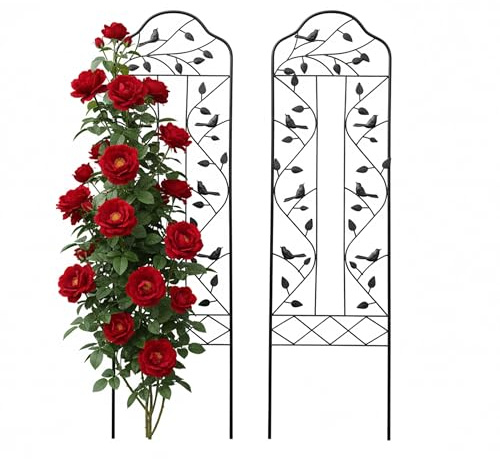 Relaxdays, Set de 2 enrejados para Enredaderas, 115 x 32 cm, Metal Vintage, Soporte para Rosales, Negro