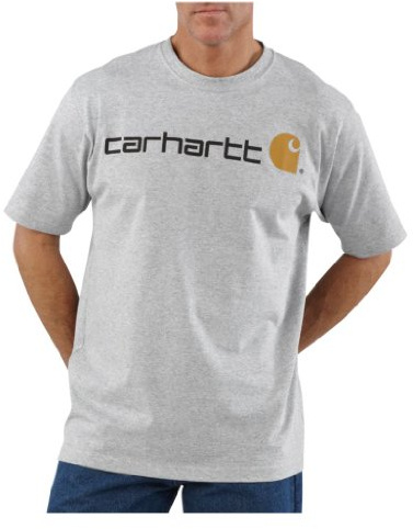 Carhartt Camiseta de Manga Corta con Logotipo Grande para Hombre, Gris Jaspeado, Large