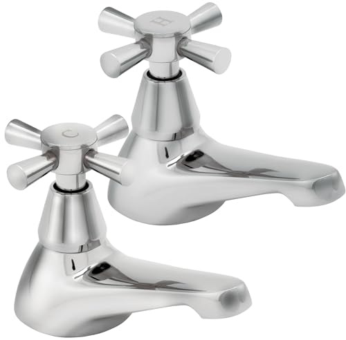 Deva Milan 102 Bath Taps Cross Handle with Chrome Finish - Modern Hot & Cold Easy Use Handles Silver - Pair - Set of 2 Bathroom Tub Filler Faucets - 12 Year Warranty