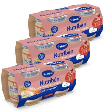 Nutribén Potitos Introducción al Pollo con Arroz Y Zanahorias, Desde los 4 Meses, Pack 6 x 120gr