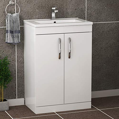 Royal Bathrooms Turin Gloss White Floor Standing 2 Doors Vanity Cabinet Unit and Minimalist Sink Basin - 600mm