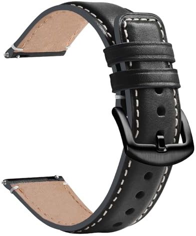 Fullmosa Klockarmband i läder 18 mm 20 mm 22 mm, 7 färger, klassiska klockarmband kompatibla med Samsung Galaxy Watch, Fossil smartklocka, Huawei GT2 armbandsur och mer, colore: Svart+Svart, cod. LWS-1133