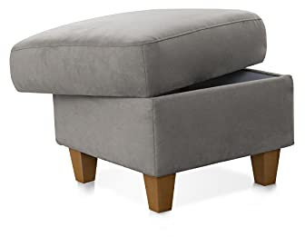 CAVADORE Polsterhocker Palera / Beistellhocker mit Stauraum, ideal als Fußhocker oder Sitzgelegenheit / 58 x 48 x 58 / Mikrofaser, Hellgrau