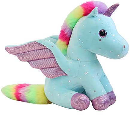 Mislaxy Unicornio Peluche Arcoiris Multicolor Unicornio Pegaso Kawaii Suave Regalo Regalo de Cumpleaños Navidad, 23CM (Azul)
