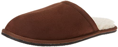Amazon Essentials Men's Cozy Non-Slip Indoor Slippers, House Shoes for Men, Dark Toffee Brown Microsuede, 14