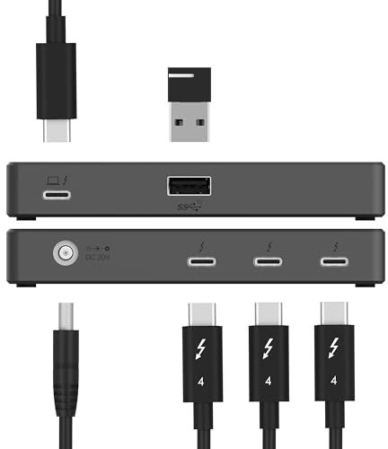 SABRENT Thunderbolt 4 USB Hub, 60W Powered USB C Port, Super Speeds Up to 40Gbps, Supports 4K 5K 6K 8K @ 60Hz (DSC) Monitors, Certified TB4 Cable Included (HB-TBT4)