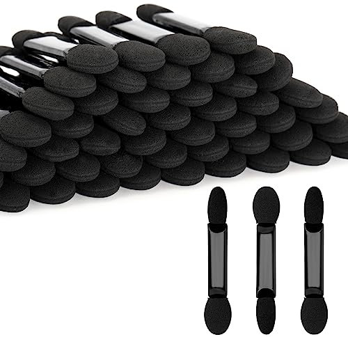 G2PLUS 50PCS Cepillo de Sombra de Ojos Aplicador de Esponja de Doble Cara Pinceles de Esponja de Ojos Negro Pinceles de Sombra de Ojos de Esponja,Herramienta Cosmética
