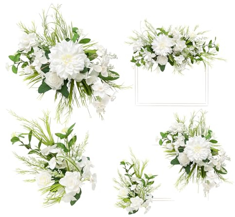 Ling's Moment 2 festoni floreali artificiali bianchi per matrimonio, cartello di benvenuto, fiori, ghirlande, verde giglio, per cerimonie, ricevimenti, porte, pareti, cavalletto, decorazione per la