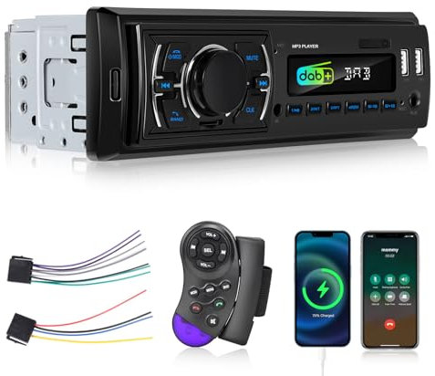 1 Din Autoradio DAB+ - Radio mit Bluetooth DAB Plus mit FM Radio, USB Disk/AUX/TF Anschluss, Ausschaltspeicher, Audioaufnahme, Lenkradsteuerung