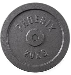 Phoenix Fitness Cast Iron Weight Plates - 1-Inch Free Weight Plate for Barbell Dumbbell Bars, Weightlifting & Strength Training at Home Gym - Single, 20kg