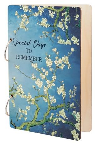 SUPERDANT Wooden Loose Leaf Binder Special Days to Remember Greeting Card Organizer Postcard Photo Album 2-Rings Cover Flower Branch Card Keeper Book Holder Organizer Card Keepsake Cover