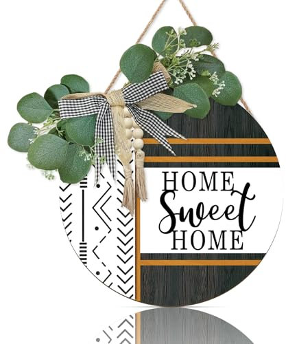 CHDITB 3D Willkommensschild Haustür Deko,Willkommens Türkranz,Home Sweet Home Türdeko Haustür,Boho Outdoor Schild Zum Aufhängen,Aufhänger mit Künstlichen Blättern Und Rustikalen Perlen