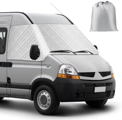 Copertura per parabrezza compatibile con Renault Master 2010-2025, Argentato Anteriore Parasole per Finestrino, Blocca I Raggi UV, Protegge da Vento e Intemperie, Mantiene Il Veicolo Fresco