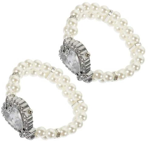 HEATSHAKING 2st Elegant Hjärta Design Klocka Med Perle Armband Anpassningsbar Damklocka För Fester Och Formella Tillfällen Present till Mamma Och Dotter