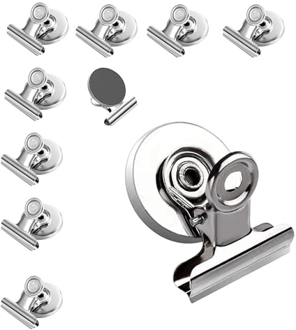 Clips Magnéticos,10 Pcs Clip de Imanes de Nevera Fuertes Clip Magnético Redondo Clip Magnético para Pizarra Blanca para Fotos Clips para Refrigerador De Metal para Hogar Cocina Oficina Escuela