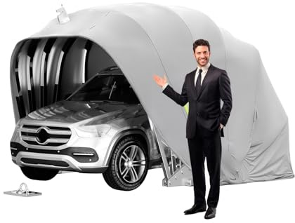 WPPTNSFY Garage Pieghevole Mobile, Cabine Pieghevole Semiautomatica, Tenda per Auto in Acciaio Inossidabile, per Esterni Parcheggio Grigio L:5.5/5.9M