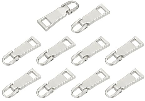QUARKZMAN 10 tirettes de fermeture éclair, 1,5 pouce, tirettes en alliage de zinc, remplacement de fermeture éclair, bandes à coudre pour bagages, vêtements, vestes, couleur acier inoxydable