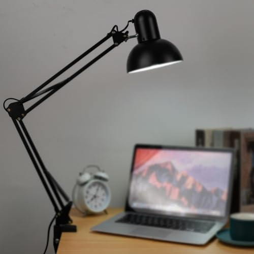 Jiawu LED-läslampa, Justerbar Klämma på Bordslampa med Lång Arm, Dimbar