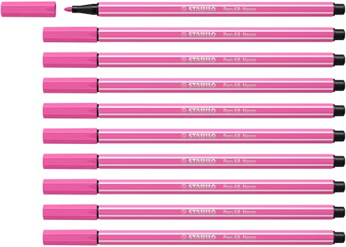STABILO Pen 68 - Pennarello Premium - Confezione da 10 - Rosa Fluorescente
