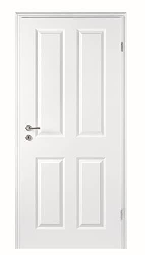 HORI® Zimmertür Estella 4 Weißlack RAL9010 Röhrenspan Rundkante | Innentüre, Türblatt, passende für alle Standard Zargen mit DIN Größe I 1985 x 735 mm I DIN Rechts