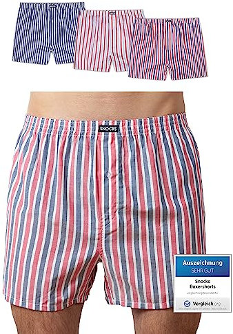 Snocks American Boxershorts Herren aus Bio-Baumwolle 3er-Pack, Weite Passform und lockerer Fit, Kein juckendes Etikett und komfortabler Bund, Unterhosen Herren Gr.L, Farbe Streifen Navy/Rot/Weiß