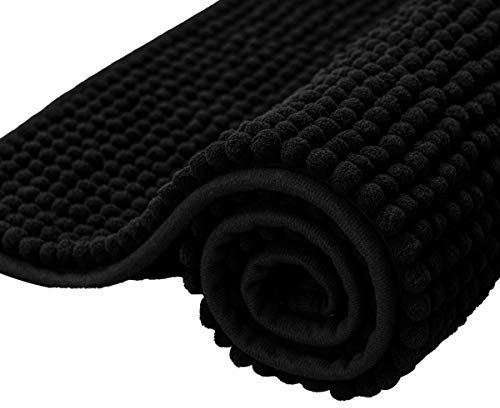 subrtex Badematte rutschfest Badezimmerteppich aus Chenille Saugfähig Badteppich weich Wasserabsorbierende Badvorleger für Badezimmer,Maschinenwaschbar(50 x 80 cm, schwarz)