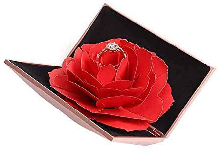 XLKJ Scatola Anello Rosa Rossa，Scatola per Anelli di San Valentino Portagioie Anelli Scatolina