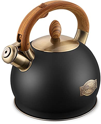 VICALINA Tea Kettle & Tea Pot, 2.64 Quart Food Grade Stainless Steel Induction Whistling Tea Kettle for Stove Top Home Daily Use Teapot with Cool Touch Ergonomic Handle Polished Black