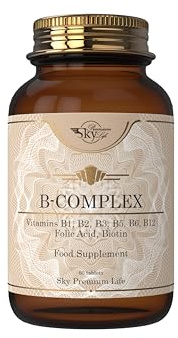 Sky Premium Life Vitamin B Complex with Vitamins B1, B2, B3, B5, B6, B12, Folic Acid & Biotin - 60 Tablets (1 Pack)