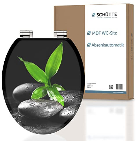 SCHÜTTE Tapa WC Madera Universal | Asiento de inodoro con dispositivo de descenso automático | Tapa vater WC Universal extraíble de irrompible | Tapa y gafas de hasta 250kg | BAMBOO