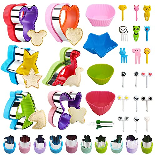 Aoerfes Sandwich Cutter and Sealer Set for Kids 41Pcs, Decruster Sandwich Maker Holiday Heart Cookie Cutters Fruit Vegetable Cutter Bento Lunch Box with Dinosaur Mikey Butterfly Shapes for Boys Girls