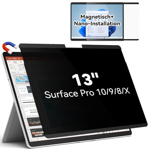 IPROKKO Magnetischer Blickschutzfilter für Microsoft Surface Pro 11/10/9/8/X -13 Zoll, Abnehmbar Anti Spy Blaulicht Privacy Screen Blickschutzfolie Sichtschutz Sichtschutzfilter Sichtschutzfolie