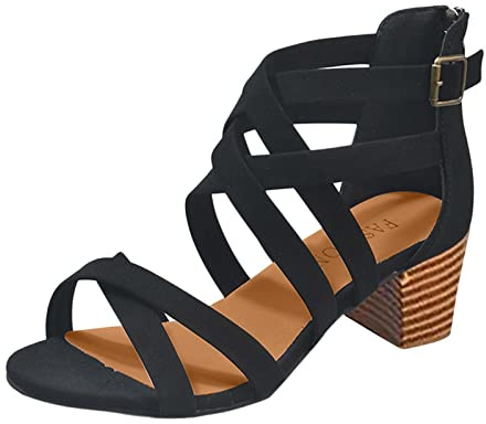 Gladiator Sandals for Women Low Chunky Heel Shoes Ladies Mid Low Block Heels Ankle Strap Open Toe Sandals Crossed Straps Evening Bridesmaid Sandals Party Low Heel Pump Shoes Platform Sandals