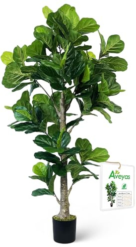 Aveyas 6ft Artificial Fiddle Leaf Fig Tree for Home Decor, 6 Feet Large Faux Plant Fake Ficus lyrata Silk Trees with Pot for Indoor Outdoor House Living Room Office (6 ft Tall)