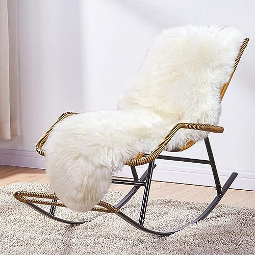 MH MYLUNE HOME Lammfell Teppich Schaffell echt groß 180 x 60cm schafsfelle weiche und Flauschige Decke beige Sitzfell Bett-Vorleger oder Matte für Wohnzimmer Stuhl Sofa