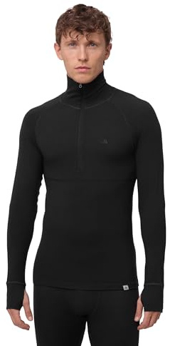 DANISH ENDURANCE Thermal Top for Men, Merino Wool Base Layer Men with Zipper, Warm Thermal Underwear, Black, XL