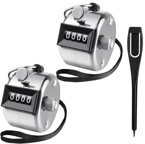 flintronic 2PCS Hand Tally Counter, 4-Digit Mechanical Palm Click Counter, Metal Hand Held Counter Clicker, Count to 9999, with Finger Ring Hoop Holder, for Counting/Golf/School/Sports Events Scoring