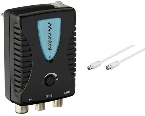 Meliconi AMP200, Amplificatore Antenna TV, Amplificatore Segnale Digitale Da Interni a 2 Vie, Alimentazione Diretta 220V, Filtro LTE & Goobay 11510 Cavo antenna (70 dB, 75 Ohm), 2x schermato