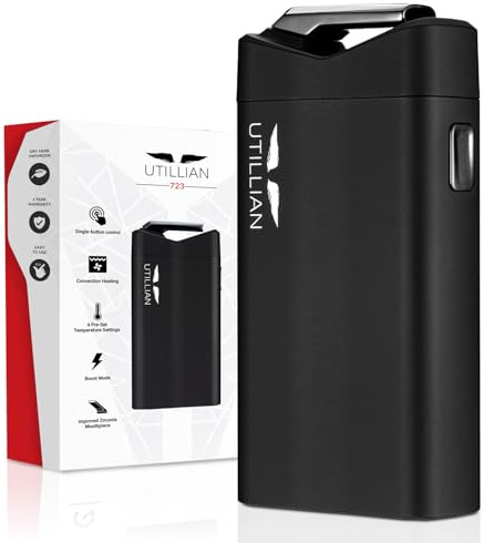 Utillian 723 Vaporiser for Herbs & Concentrates, 100% Convection - Black | Dry Herb Vaporizer, 4 Temperature Settings, Boost up to 225°C, Magnetic Zirconia Mouthpiece, 2300 mAh Battery, USB-C