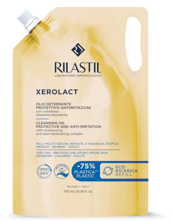 Rilastil Xerolact Olio Detergente Eco Ricarica, Protettivo Anti-Irritazioni, Idratante e Lenitivo per Viso e Corpo, per Secchezza Severa e Pelli Fragili, Adatto a Lattanti, Bambini e Adulti, 750ml