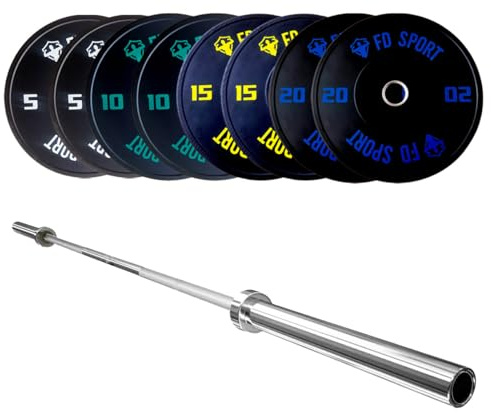 Set Bilanciere Olimpico e Bumper 100 kg | Bilanciere Olimpico 220 cm | Kit bumper coppie 5, 10, 15, 20 kg