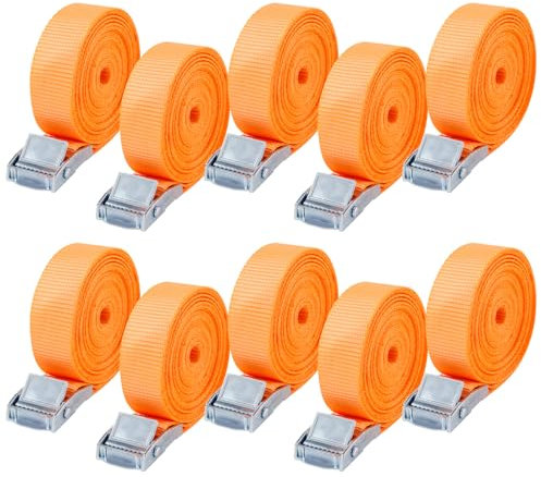 10 Cinghie di Fissaggio Impostato,cinghie a cricchetto zinco,25mm x 4 m Cinghie di Tensione,Economico e pratico,DIN EN 12195-2 per motociclette,furgoni,camion con carico fisso(Arancione)