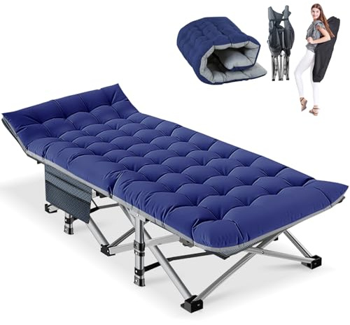 Obqer Folding Camp Bed For Adult, 200kg Heavy Duty Folding Single Guest Bed | With Mattress & Side Pocket, 190x71x36cm Extra Wide Camping Cot For Balcony Garden Office Travel Bedroom