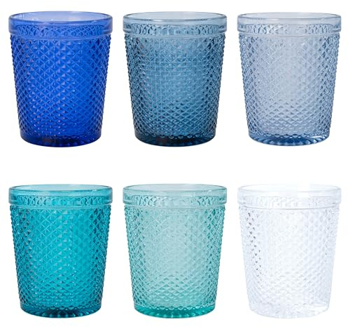 Villa d'Este Home Tivoli 1996 Set 6 bicchieri acqua 300 ml in vetro, superficie lavorata effetto diamond, Honey Ocean
