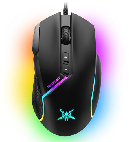 TECKNET Wired Gaming Mouse, 12,800 DPI with Optical Sensor, 8 Programmable Buttons, 13 RGB Backlit Modes, Ergonomic Design, Custom Software Gaming Mice for Laptop,PC