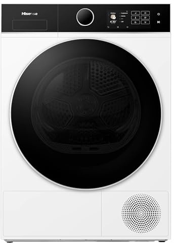 Hisense DH5I104BWAB - Secadora bomba de calor, capacidad 10 Kg, Clase A, iluminación interior, puerta cristal, ancho 59,5cm, alto 84,5cm, fondo 64cm, Blanco