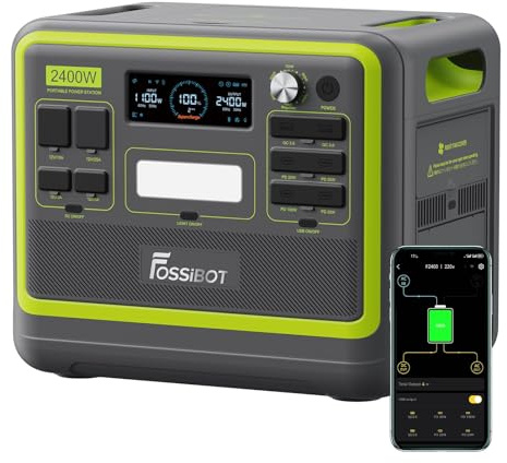 FOSSIBOT F2400 Power Station 2400W/2048Wh LiFePO4 portable lightweight and Safe UPS,Portable Power Station Various sockets:USB/A/C,AC for Camping, kitchen,Home Office,RV, Off-Grid, Emergency Backup