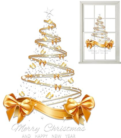 Stickers Sapin De Noël Réutilisable,imag es De Fenêtre De Sapin De Noël Doré Grand Electrostatique PVC Autocollant,Arbre Vitrophanie Noel Intérieur Pour Décoration Hivernale De La Maison Fenêtre Porte